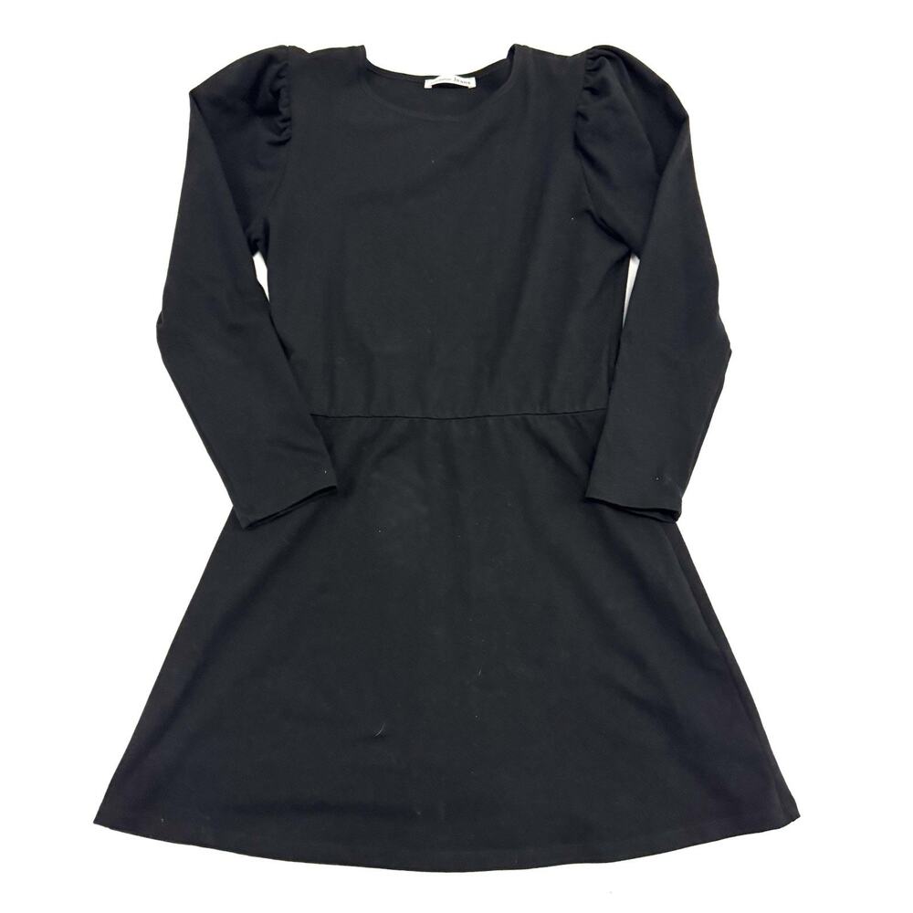 REFORMATION Trina Mini Dress Crewneck 3/4 Puff Sleeve Cotton Minimalist Black M